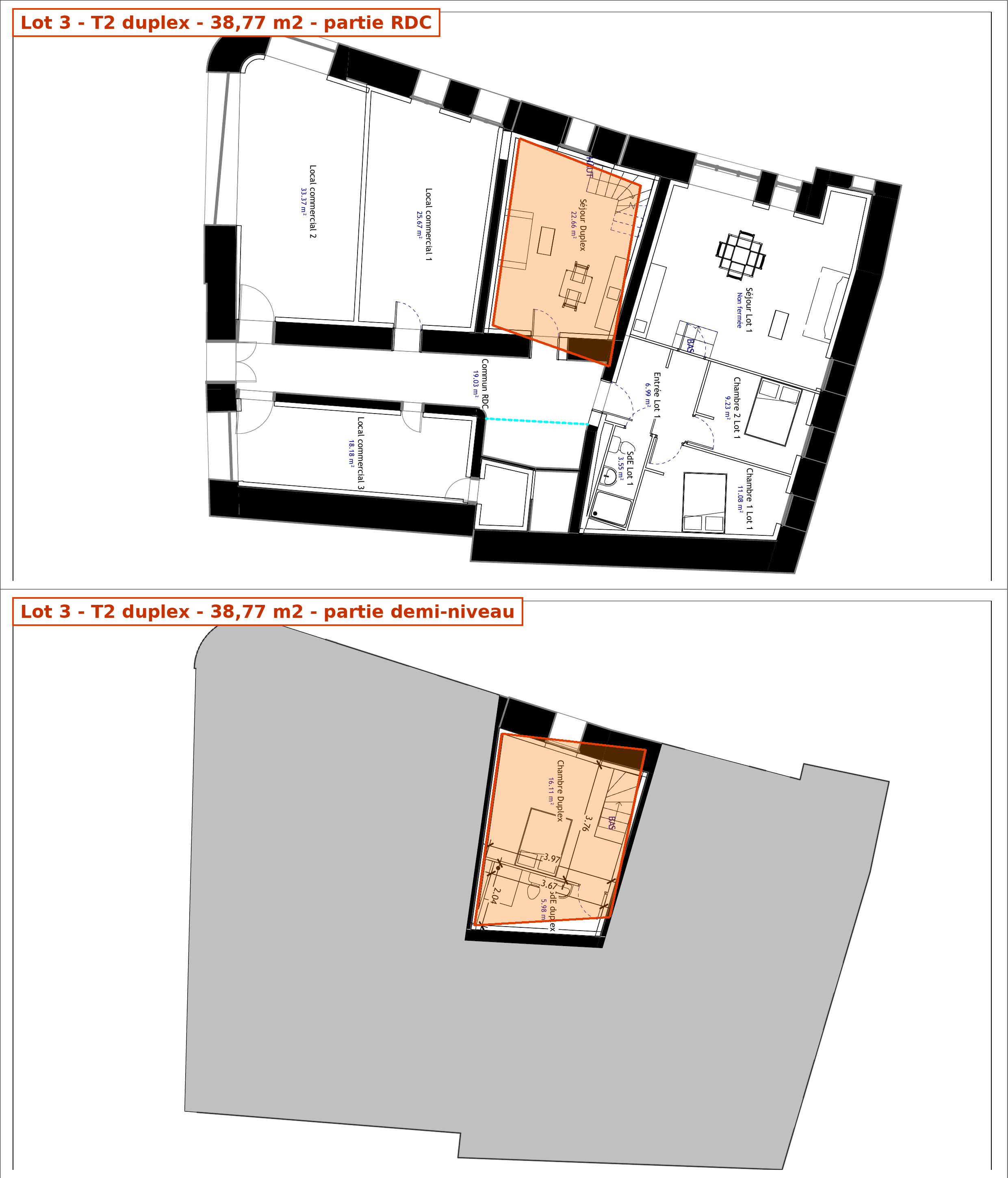 Plans — T2 de 40 m² rénové à Saint-Gaudens (31) — photo 1