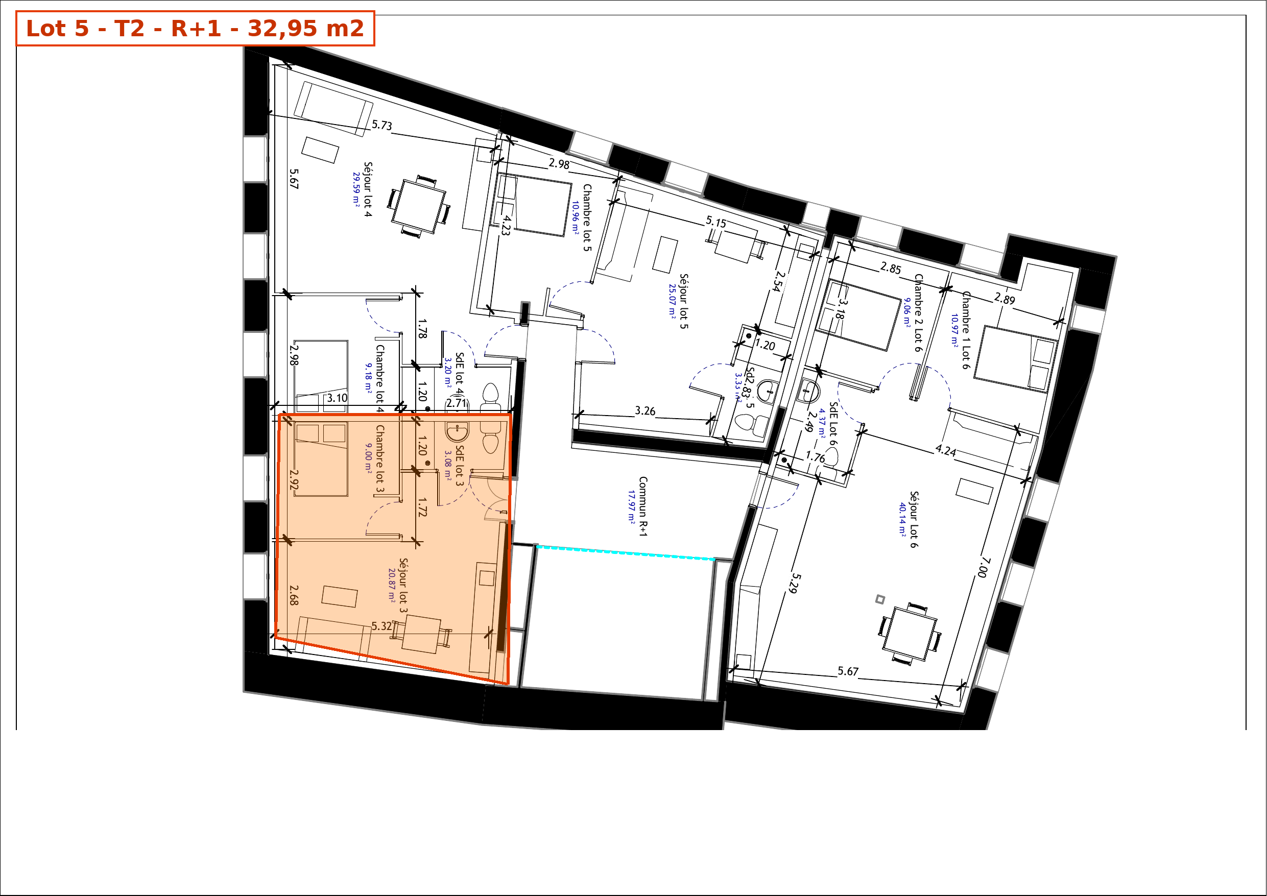 Plans — T2 de 42 m² rénové à Saint-Gaudens (31) — photo 1